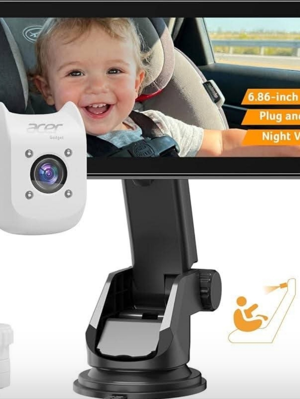 NEW! BABY CAR CAMERA w/WIDE-ANGLE LENS, NIGHT VISION 360 ROTATION